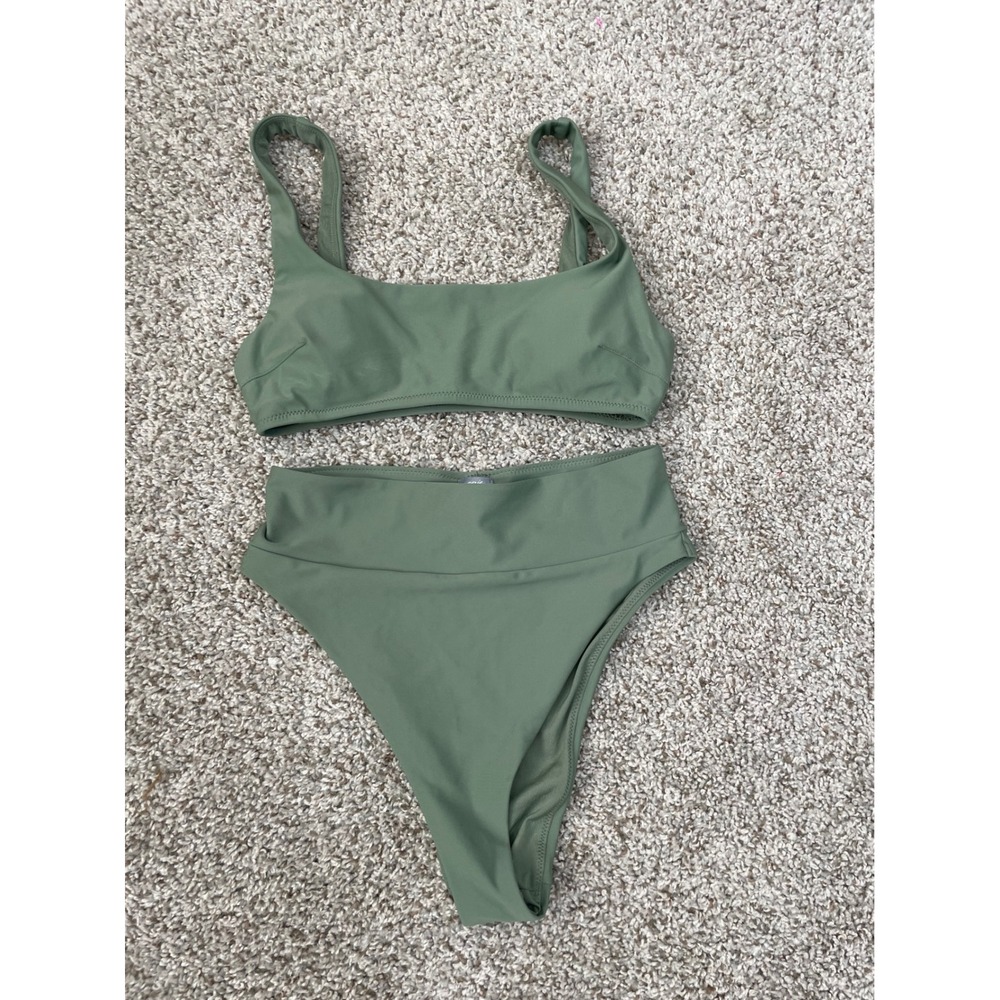 Aerie Bikini Set Women Size S Olive Green Excellent High Waisted Scoop Neck